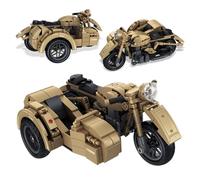 WW2 Military Motorcycle Building Blocks Set, R-75 Sidecar Army Vehicle Building Set, Desktop Ornaments, Best Roleplay STEM Construction Toy for Adults Kids and Military Enthusiasts, 402 PCS