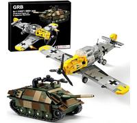 WW2 Military Toys Building Block Sets, Create a BF109 Plane Fighter Jet & a Jagdpanzer 38(t) Hetzer, Great WWII Army Airplane Tank Toy for Boys Kids and Teens Age 6-14