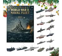 WW2 Naval Fleet Advent Calendars 2025, 28x16x3cm 24 Days Christmas Countdown with 24Pcs 2D Acrylic Historic Battleships and Submarines pendants, for Family,Men Boys Girls Youth Teens Wife Husband