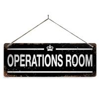 WW2 Operations Room - Black. XL metal sign with 4 corner holes. Vintage war crown office door