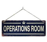 WW2 Operations Room - Blue. Large metal sign with sticky pads (no holes). Vintage war crown office door