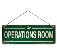 WW2 Operations Room - Green. Large metal sign with 4 corner holes. Vintage war crown office door