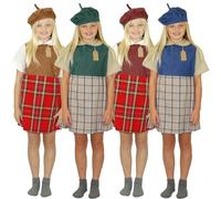 WW2 Second World War Evacuee School Girl Costume for kids | 5-11 Years | Red, Green, Blue and Brown.