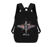 WW2 Spitfire Iconic British Airplane Distressed UK Jack Flag 17 Inch Backpack Travel Laptop Backpack Adjustable Straps Carry on Backpack for Men Women