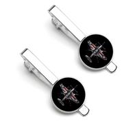 WW2 Spitfire Iconic British Airplane Distressed UK Jack Flag 2 Pcs Tie Clips for Men Tie Bar Tie Pins for Regular Ties Wedding Business