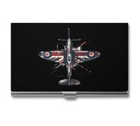 WW2 Spitfire Iconic British Airplane Distressed UK Jack Flag Business Card Holder Metal Wallet Credit Card ID Case for Men Women