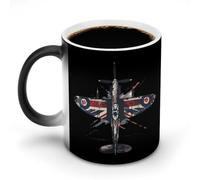 WW2 Spitfire Iconic British Airplane Distressed UK Jack Flag Heat Changing Coffee Mug Color Changing Mug Ceramic Cup for Women Men Gifts Idea