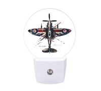 WW2 Spitfire Iconic British Airplane Distressed UK Jack Flag LED Night Light Plug in Night Light with Dusk to Dawn Sensor for Bedroom, Bathroom, Hallway 11.2x5x7.5cm