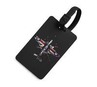 WW2 Spitfire Iconic British Airplane Distressed UK Jack Flag Luggage Tag TPU Travel Suitcase Identifier Name ID Label Address Card for Women Men Black-Style