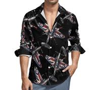 WW2 Spitfire Iconic British Airplane Distressed UK Jack Flag Men's Dress Shirts Long Sleeve Golf Shirts Casual Button Down T-Shirt for Athletic Business 2XL