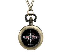 WW2 Spitfire Iconic British Airplane Distressed UK Jack Flag Pocket Watch Vintage Quartz Pocket Watches with Chain for Men Women Coppery-Style