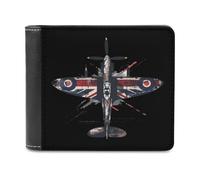 WW2 Spitfire Iconic British Airplane Distressed UK Jack Flag PU Leather Wallets Stylish Bifold Wallet Slim Front Pocket Credit Card Holder for Women Men