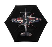 WW2 Spitfire Iconic British Airplane Distressed UK Jack Flag Travel Umbrella Small Compact Umbrella Mini Folding Windproof Umbrellas for Man Women