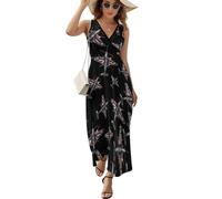 WW2 Spitfire Iconic British Airplane Distressed UK Jack Flag Women's Summer Sleeveless Dress Sexy V Neck Maxi Dresses Casual Sundress Swing Dress for Beach 2XL