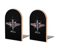 WW2 Spitfire Iconic British Airplane Distressed UK Jack Flag Wood Bookends Non-Skid Book Stand Book Ends Book Holders Book Stopper for Home Office