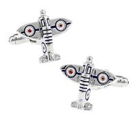 WW2 Supermarine Spitfire Cufflinks, Enamel RAF Roundel Fighter Plane Silver Cuff Links for Aviation Fans