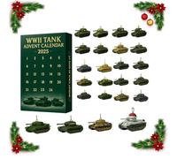 WW2 Tank Advent Calendar, World War 2 Tank Calendar 2025, 24 Days Christmas Countdown Calendar with 24 Iconic WWII Tank Ornaments, Design, for Model Collectors, History Buffs