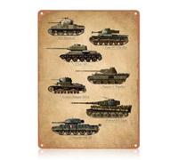 WW2 Tank Metal War Signs, Retro Tin Sign Poster, Aluminum Military Plaques, Vintage Decor for Man Cave Bars Pub, Creative Man Cave Accessories, Military Gifts for Men