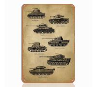 WW2 Tank Poster Metal Sign - Vintage WWII Memorabilia Featuring Iconic Military Tanks - 14x20 CM WWII Gifts and Decorations for History Enthusiasts Man Cave Garage Decor