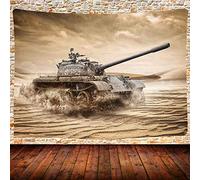WW2 Tank Tapestry,Military War Theme Desert Tank,Vintage History 80X60Inch