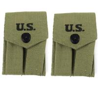 WW2 US Army M1943 Double Ammo Pouch for Colt .45, Canvas, OD Green, Pack of 2