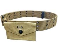 WW2 US Army Military Cotton Canvas Belt Webbing with WW2 U.S Army First Aid Pouch with Hook M1 Set SEMS M1943 - Khaki