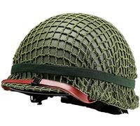 WW2 US Helmet World War II Gear M1 Green Steel Army Tactical Airsoft Helmets Replica with Net Cover/Canvas Chin Strap/Cat Eye Band