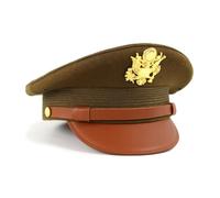 WW2 US Officer Hat Visor Wool Cap Crush with Eagle Embossment Badge WWII Size 7 3/8 Green