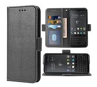 WWAAYSSXA Compatible with BlackBerry KEY2 Wallet Case Wrist Strap Lanyard Leather Flip Cover Card Holder Stand Cell Accessories Phone Cases for BBF100-1 BBF100-2 BBF100-4 BBF100-6 Women Men Black