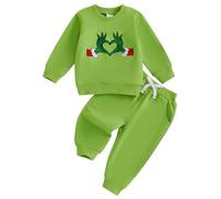 WWAYBEI Baby Boy Girl Christmas Outfit 0-3 Years Toddler Green Monster Costume Long Sleeve Sweatshirt Tops Pants 2Pcs Fall Clothes Set (Green, 18-24 Months)
