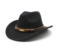 WWAYBEI Cowgirl Cowboy Hat for Women Men Rhinestone Wide Brim Vintage Disco Western Fedora Hat for Fancy Dress Cosplay Party (Black, One Size)