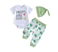 WWAYBEI Newborn Baby Boy Golf Outfit Daddy's Future Golfing Buddy Funny Romper T-shirt Tops and Golf Pants 3Pcs Golf Clothes Set (C# Green White Short Sleeve, 0-3 Months)