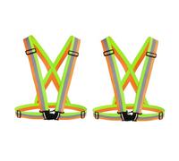 WWBDZSW Reflective Safety Running Vest,Adjustable Strap Elastic Belt,Security High Visibility Reflective Vest,for Men & Women Night Running,Hiking,Cycling,Lightweight,Foldable-Green+Orange||2pcs