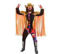 WWE Adult Macho Man Randy Savage Fancy Dress Costume Mens, Wrestler Halloween Fancy Dress Costume, Sequin Cowboy Hat, fingerless gloves X-Large