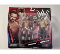 Mattel WWE Main Event Showdown Action Figures 2-Pack with Accessory, Series #24 LA Knight vs Logan Paul Collectible Set, 6-inch, JHJ55