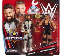 Mattel WWE Main Event Showdown Action Figures 2-Pack with Accessory, Series #25 Bron Breakker vs Jey Uso Collectible Set, 6-inch, JHJ57