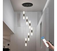 WWERTYY 6/9/12 Lights Modern Long Chandelier Adjustable Height 118",Dimmable Chandelier with Remote for Sprial Staircase,Eye-Care LED Ceiling Light Fixture for Villa,High Ceiling,Foyer(6 l