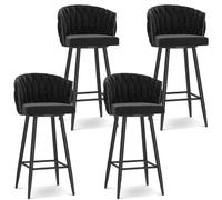 WWERTYY Modern 360° Swivel Barstools, Bar Height Bar Stools Set of 1/2/3/4, 25.6/29.5 Inch Seat Height Upholstered Kitchen Chairs with Steel Legs and Footrest,Black Black Leg,4 PCS