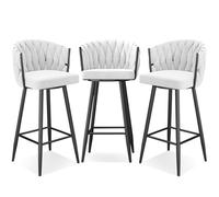 WWERTYY Modern 360° Swivel Barstools, Bar Height Bar Stools Set of 1/2/3/4, 25.6/29.5 Inch Seat Height Upholstered Kitchen Chairs with Steel Legs and Footrest,White Black Leg,3 PCS