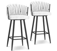 WWERTYY Modern 360° Swivel Barstools, Bar Height Bar Stools Set of 1/2/3/4, 25.6/29.5 Inch Seat Height Upholstered Kitchen Chairs with Steel Legs and Footrest,White Black Leg,2 PCS