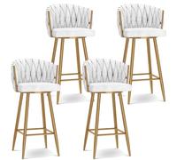 WWERTYY Modern 360° Swivel Barstools, Bar Height Bar Stools Set of 1/2/3/4, 25.6/29.5 Inch Seat Height Upholstered Kitchen Chairs with Steel Legs and Footrest,White Gold Leg,4 PCS