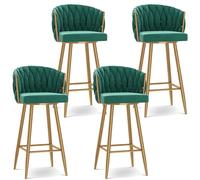 WWERTYY Modern 360° Swivel Barstools, Bar Height Bar Stools Set of 1/2/3/4, 25.6/29.5 Inch Seat Height Upholstered Kitchen Chairs with Steel Legs and Footrest,Green Gold Leg,4 PCS