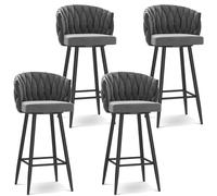 WWERTYY Modern 360° Swivel Barstools, Bar Height Bar Stools Set of 1/2/3/4, 25.6/29.5 Inch Seat Height Upholstered Kitchen Chairs with Steel Legs and Footrest,Grey Black Leg,4 PCS