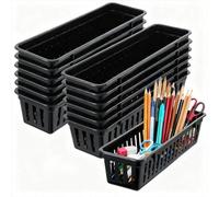 WWEsemeren 12 Pcs Slim Plastic Storage Baskets Tray for Organizing 10.25 x 3.25 x 2.5 Inch Small Narrow Storage Bins Stackable Drawer Pencil Trays Holder for Desk Garage Cabinet Bathroom Containers