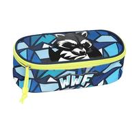 WWF Oval School Pencil Case for Children and Teenagers, Ideal for Storing Stationery, with Internal Dividers with Elastic Loops and Practical Zip Closure, Raccoon Illustration, 22 x 5H x 7 cm, Blue,