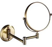 WWFAN Wall-Mounted Makeup Mirror, 8 inch Brass Magnifying Round Double Sided Shaving Mirror (Color : Brass, Size : 3X)