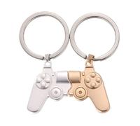 WWHJR 2 Pcs Funny Couple Gamers Keychain Game Controller Magnet Keychain for Couples, Gamers, Unisex-Adults, Metallic Gold/Silver