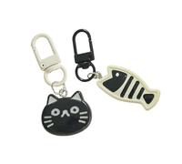 WWHJR 2Pcs Cat and Fish Keychain Bag Pendant Handmade Pet Themed Keyring Key Accessory Charm for Keys and Bags plastic