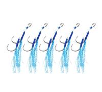 WWHJR 5 Pcs Double Fishing Assist Hook Kits Small Size Jigging Hooks Slow Quickly Fall Jigs Fishing Hook Easy to Use Double hooks for tying blue hair and blood groove Double hooks for tying blue
