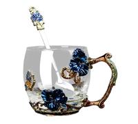 WWHJR Glass Cup Set Pattern Glass Cup with Spoon Milk Lemon Flower Butterflies Cups